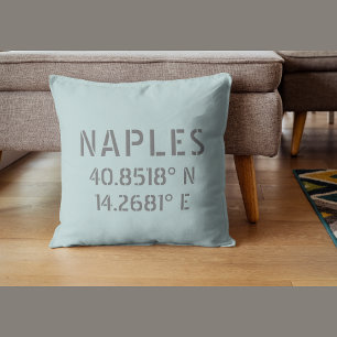 Naples Italy Latitude and Longitude Coordinates  Throw Pillow