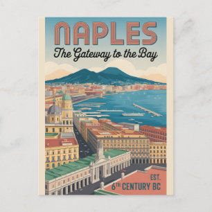 Naples Italy Retro Skyline Cityscape Travel  Postcard