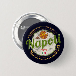Naples Italy Retro Vesuvius And Pizza Vintage 2 Inch Round Button