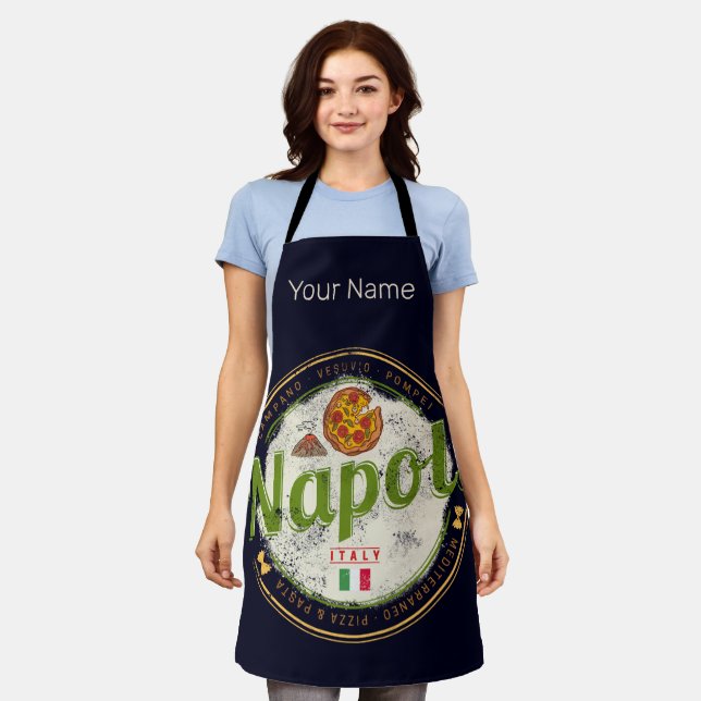 Naples Italy Retro Vesuvius And Pizza Vintage Apron (Worn)