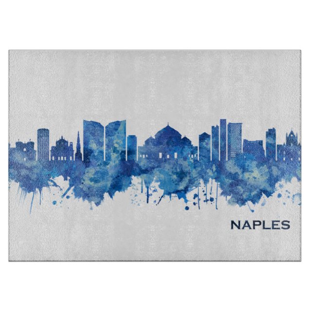 Naples Italy Skyline Blue Cutting Board (Front)