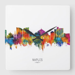 Naples Italy Skyline Square Wall Clock