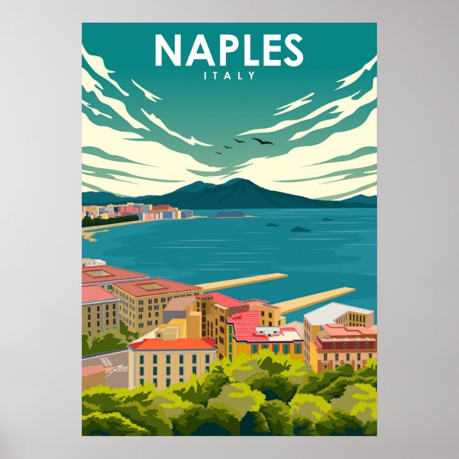 Naples Italy Vintage Minimum Retro Travel Poster (Devant)