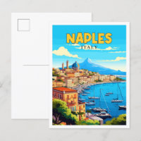 Naples Italy vintage travel illustration
