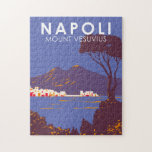 Naples Mount Vesuvius  Travel Art Vintage Jigsaw Puzzle<br><div class="desc">Naples and Mount Vesuvius in a vector art style. Mount Vesuvius is a somma-stratovolcano located on the Gulf of Naples in Campania,  Italy.</div>
