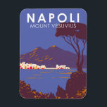 Naples Mount Vesuvius  Travel Art Vintage Magnet<br><div class="desc">Naples and Mount Vesuvius in a vector art style. Mount Vesuvius is a somma-stratovolcano located on the Gulf of Naples in Campania,  Italy.</div>