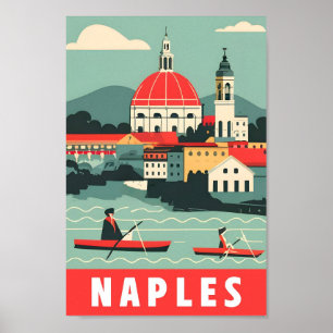 Naples Napoli Italy Vintage Travel Illustration Poster