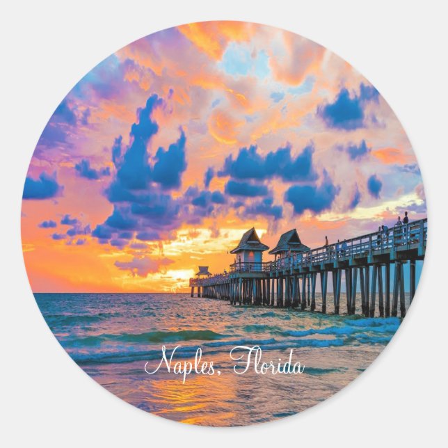Naples Pier, Florida Classic Round Sticker (Front)