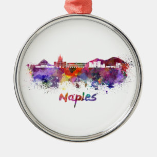 Naples skyline in watercolor metal ornament