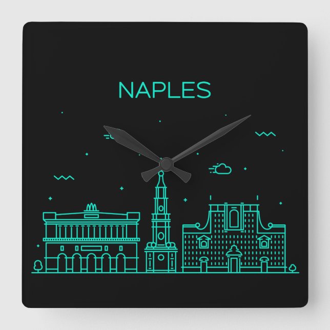 Naples skyline square wall clock (Front)