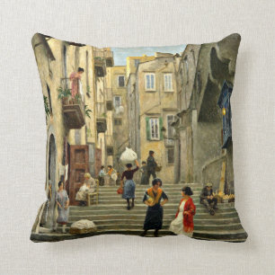 Naples Street Scene - Paul G. Fischer painting Throw Pillow