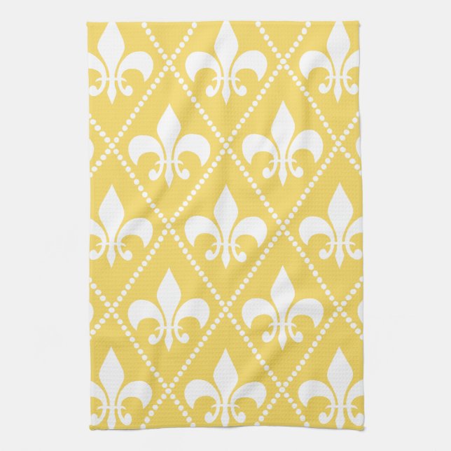 Naples Yellow Fleur de Lis Kitchen Towel (Vertical)