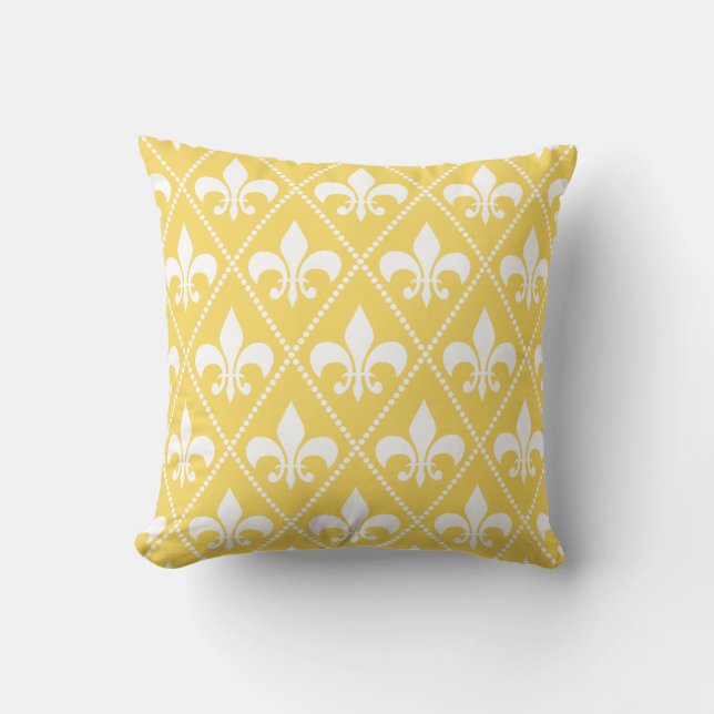 Naples Yellow Fleur de Lis Throw Pillow (Front)
