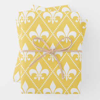 Naples Yellow Fleur de Lis Wrapping Paper Sheet