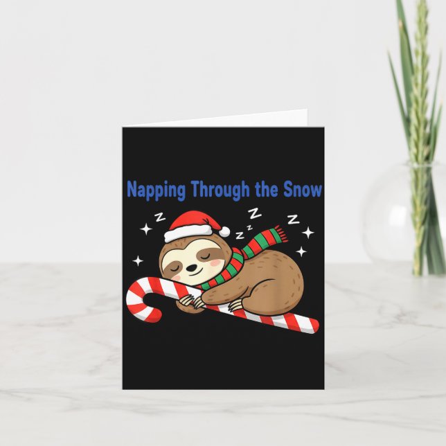 Napng Through The Snow Christmas Sloth Candy Cane  Card (Front)