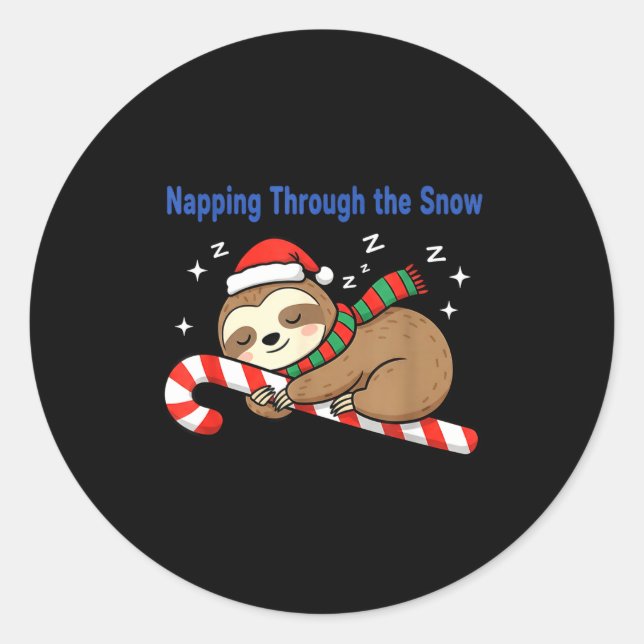 Napng Through The Snow Christmas Sloth Candy Cane  Classic Round Sticker (Front)