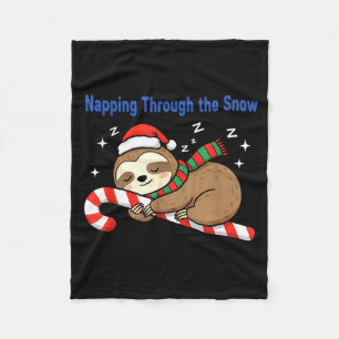 Napng Through The Snow Christmas Sloth Candy Cane  Fleece Blanket
