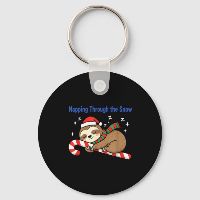 Napng Through The Snow Christmas Sloth Candy Cane  Keychain (Front)