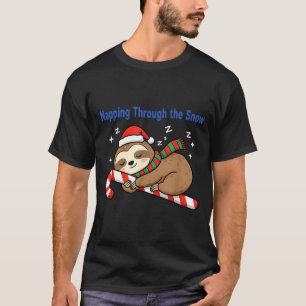 Napng Through The Snow Christmas Sloth Candy Cane  T-Shirt
