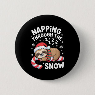 Napng Through The Snow Funny Sloth Candy Cane Xmas 2 Inch Round Button