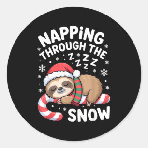 Napng Through The Snow Funny Sloth Candy Cane Xmas Classic Round Sticker
