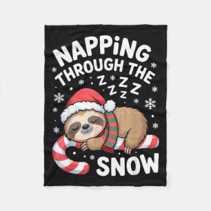 Napng Through The Snow Funny Sloth Candy Cane Xmas Fleece Blanket