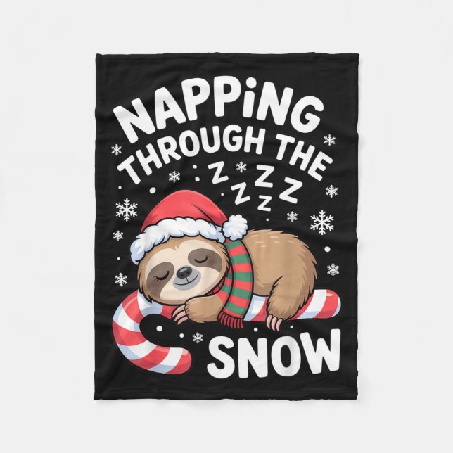 Napng Through The Snow Funny Sloth Candy Cane Xmas Fleece Blanket (Front)