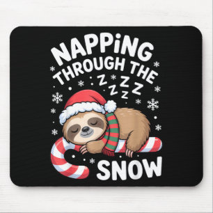 Napng Through The Snow Funny Sloth Candy Cane Xmas Mouse Pad