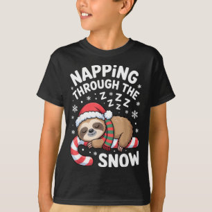 Napng Through The Snow Funny Sloth Candy Cane Xmas T-Shirt