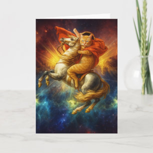 Napoleon Cat Riding Horse Through Galaxy           Card