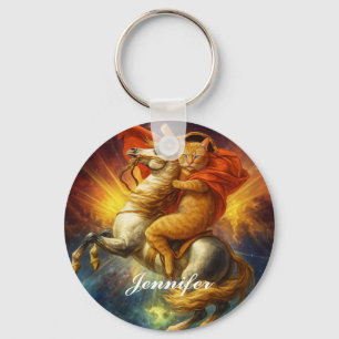 Napoleon Cat Riding Horse Through Galaxy           Keychain