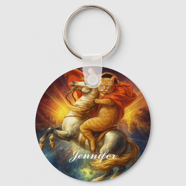 Napoleon Cat Riding Horse Through Galaxy           Keychain (Front)