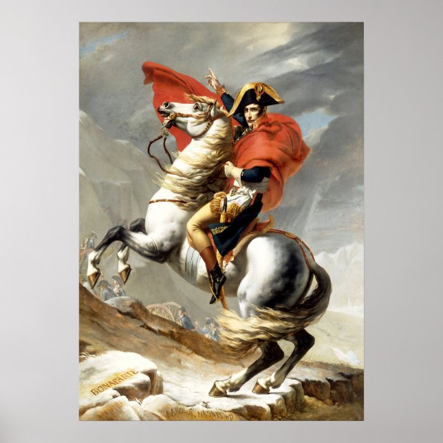 Napoleon Crossing the Alps by Jacques Louis David Poster (Front)