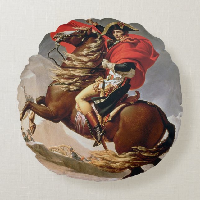 Napoleon Crossing the Alps, c.1800 (oil on canvas) Round Pillow (Front)