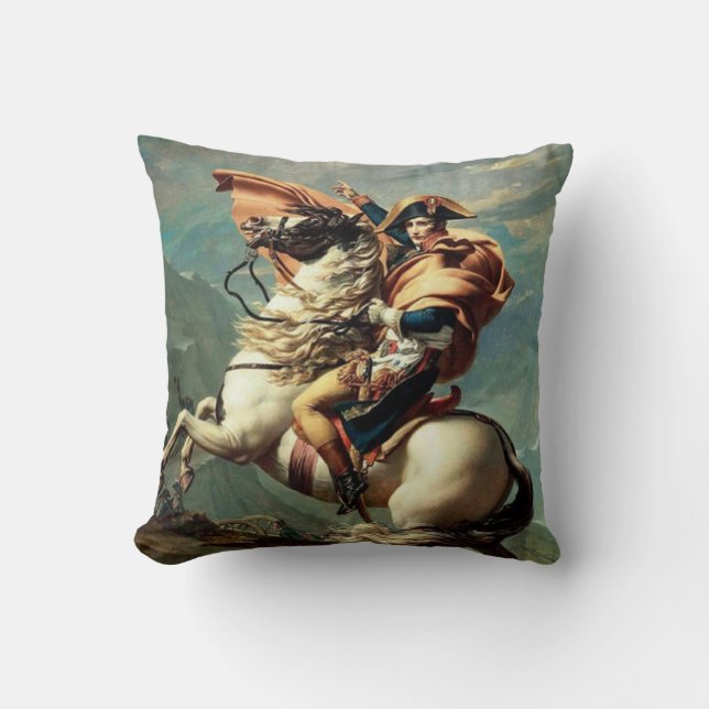 Napoleon Crossing the Alps | Jacques Louis David Throw Pillow (Front)