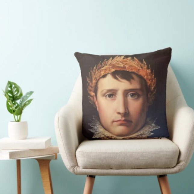 Napoleon Laurel-Wreath Crowned Hero  Throw Pillow (Napoleon’s Portrait  Design pillow high quality 100% polyester hidden zipper enclosure.)
