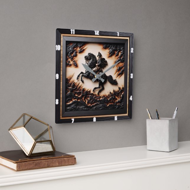 Napoleonic Cavalry Charger Sprinting Square Wall Clock (Office)