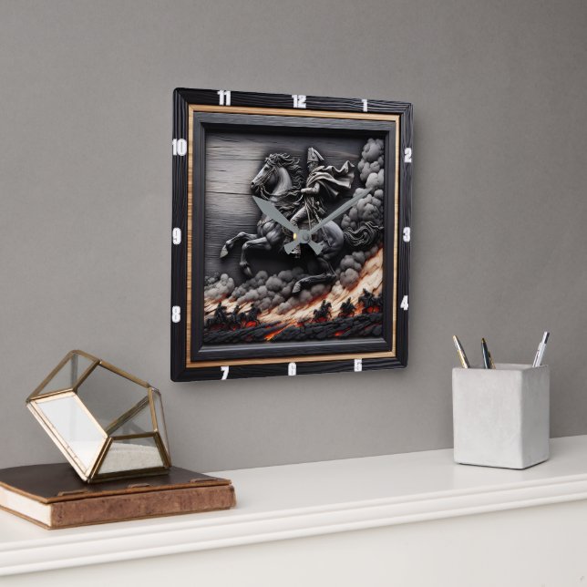 Napoleonic Cavalry Horse Rushing Square Wall Clock (Office)
