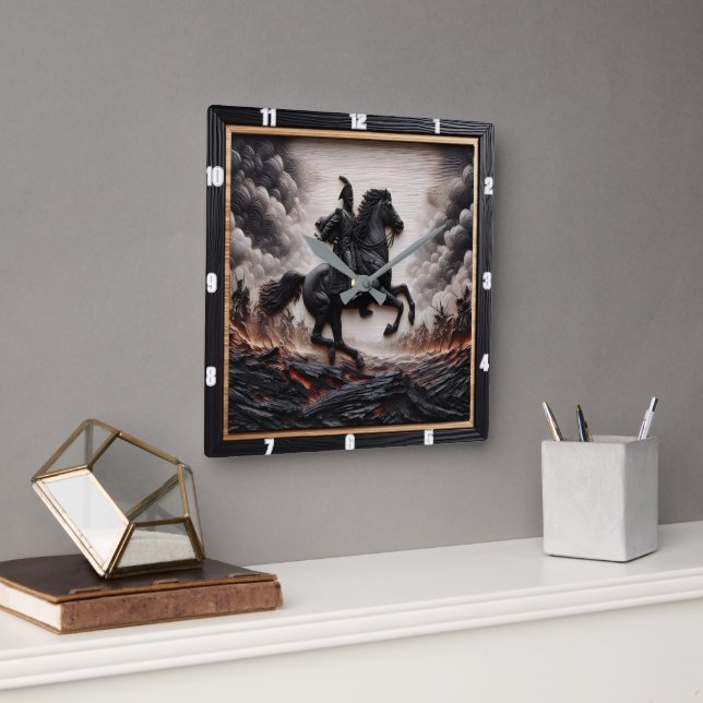 Napoleonic Cavalry Stallion Bounding Square Wall Clock (Office)