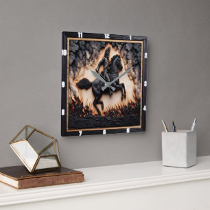 Napoleonic Cavalry Stallion Charging Square Wall Clock