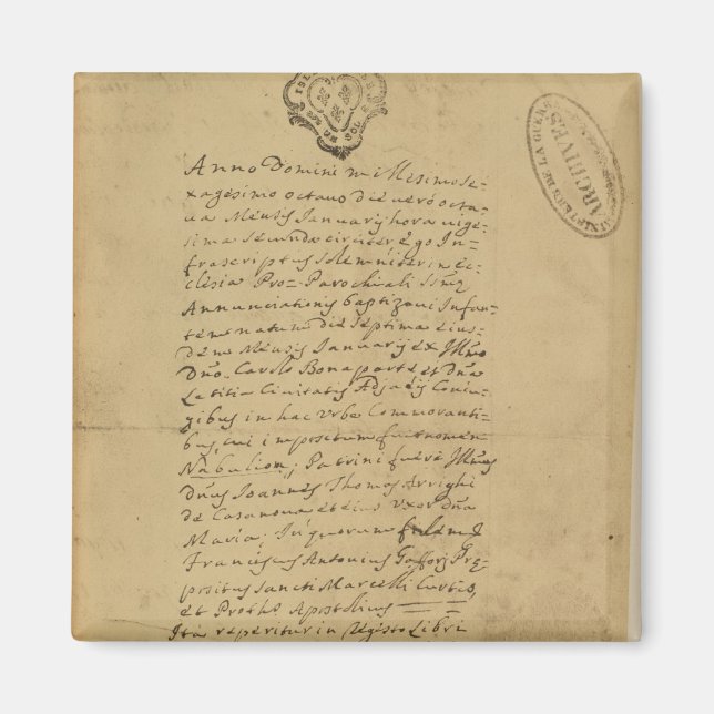 Napoleon's Birth Certificate, 1769 Magnet (Front)