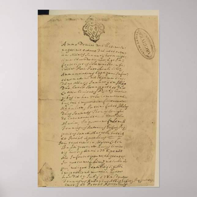 Napoleon's Birth Certificate, 1769 Poster (Front)