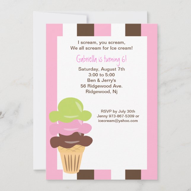 Napolitano Ice Cream Invitation Anniversaire (Devant)