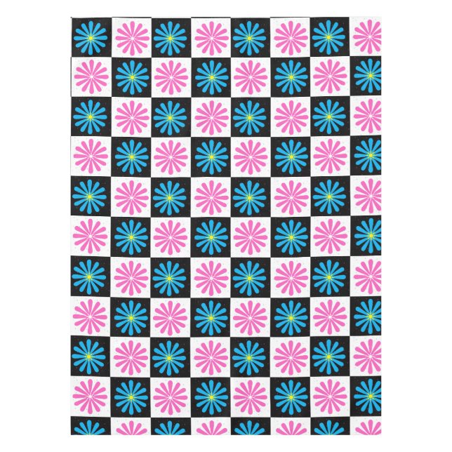 Nappe à damiers Aster bleu rose Floral Abstrait (Devant)