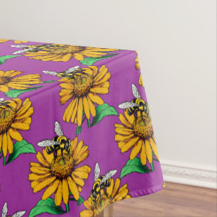 Nappe Abeille sur motif de fleur de tournesol violet
