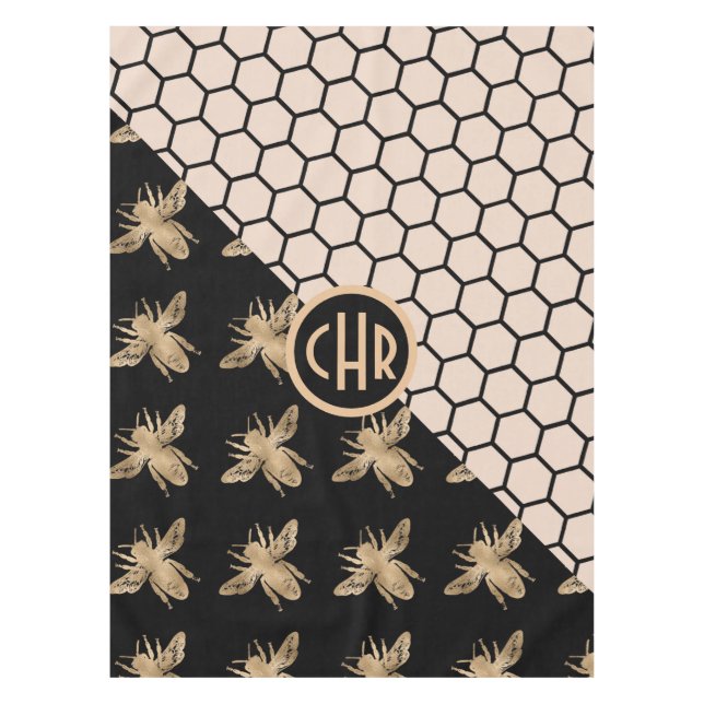 Nappe Abeilles noires et d'or et monogramme d'abeille ro (Devant)