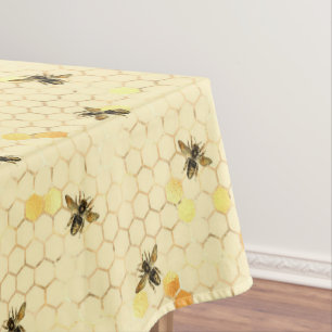 Nappe Abeilles sur motif de nid d'abeille or jaune