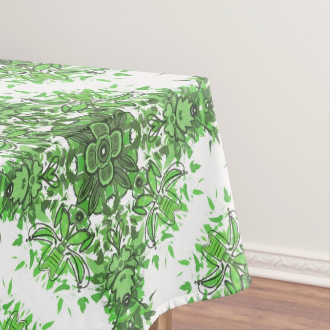 Nappe Abstract Floral Pattern In Black & Green On White (In Situ)
