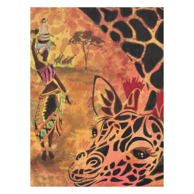 Nappe African Girl and Giraffe - Friends - Art Drawing - (Devant)