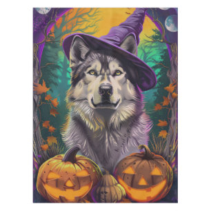 Nappe Alaskan Malamute Halloween sorcière et Citrouille